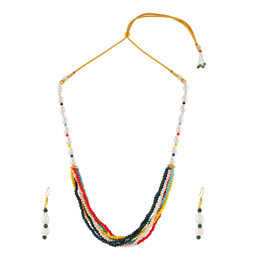 Teejh Chakra White and  Multi-colour beaded Necklace Set