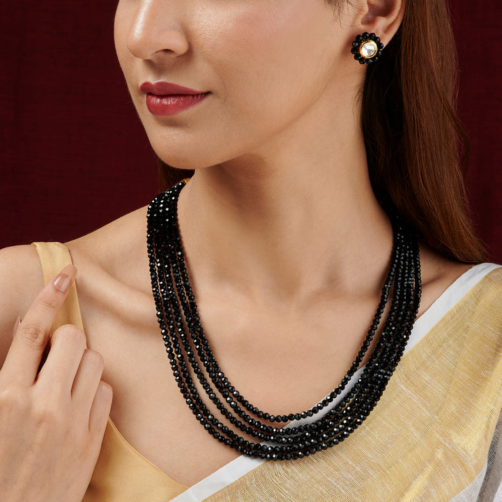 Teejh Jalsa Black Beaded Necklace Set