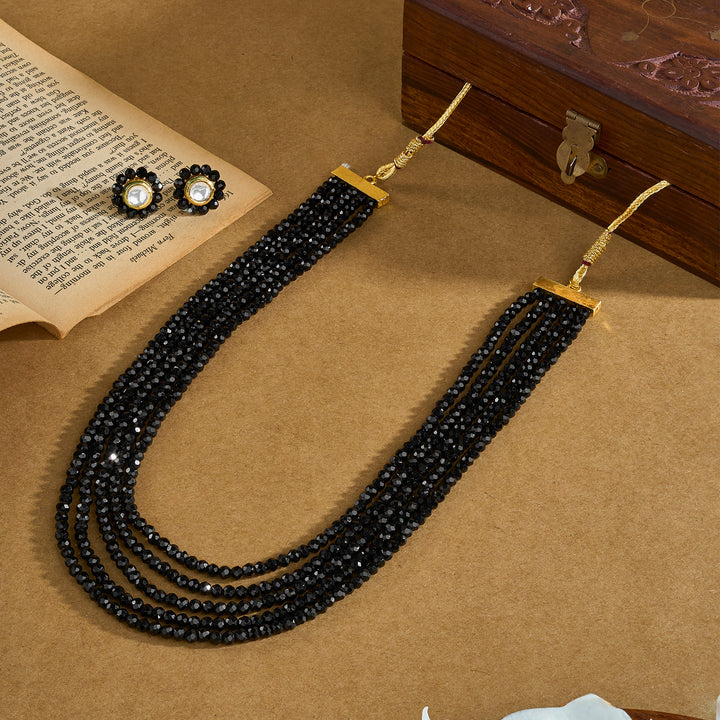 Teejh Jalsa Black Beaded Necklace Set