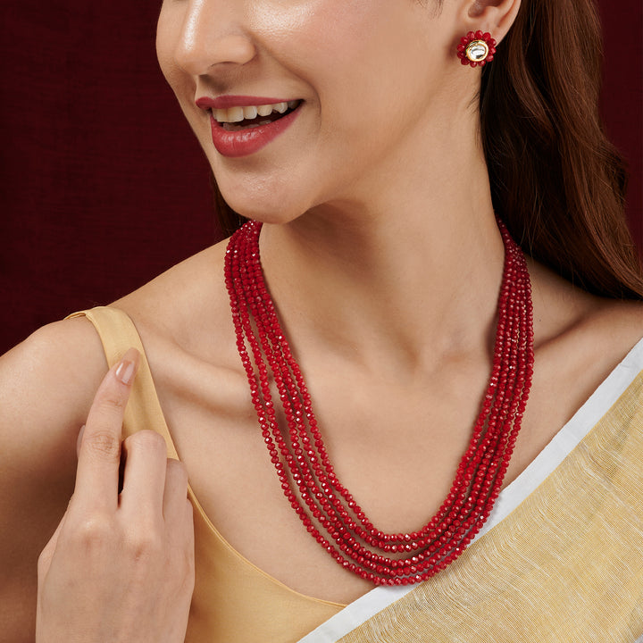 Teejh Jalsa Red Beaded Necklace Set
