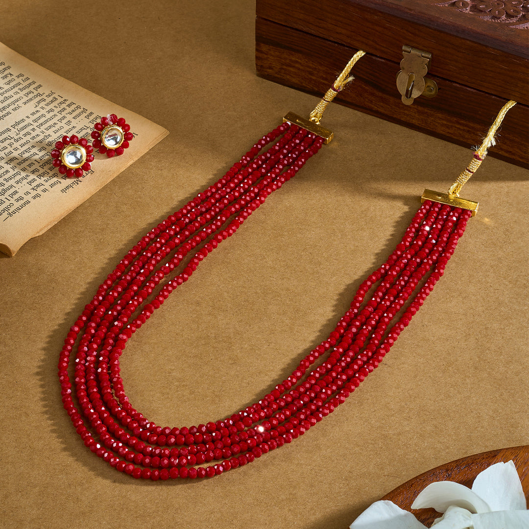 Teejh Jalsa Red Beaded Necklace Set