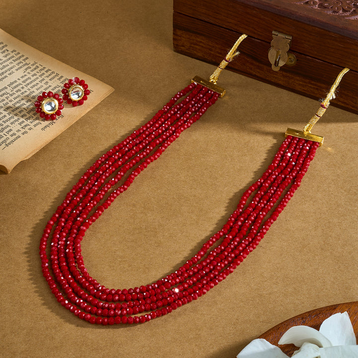 Teejh Jalsa Red Beaded Necklace Set