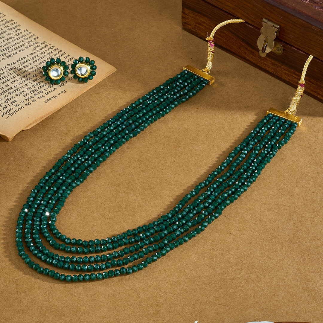 Teejh Jalsa Dark green Beaded Necklace Set