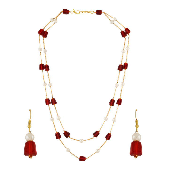 Teejh Drashti Maroon Beaded Necklace Set