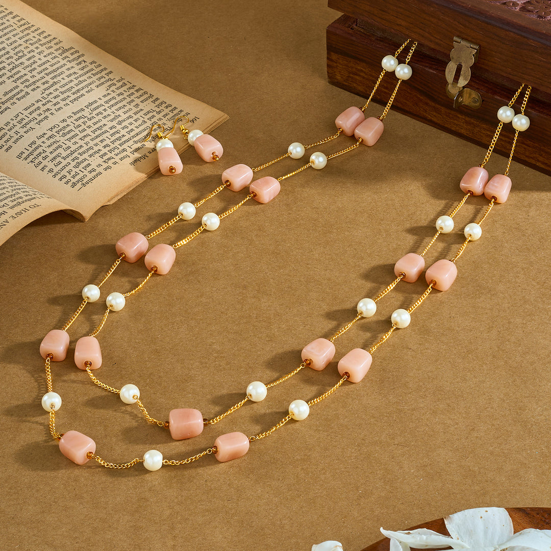 Teejh Drashti Peach Beaded Necklace Set