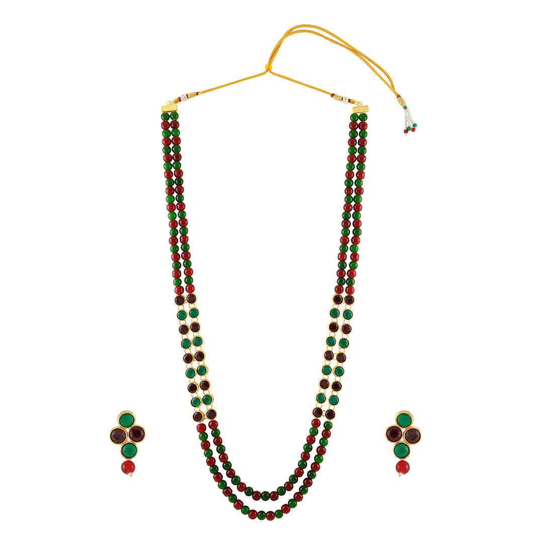 Teejh Tanaya Red-Green Beaded Necklace Set