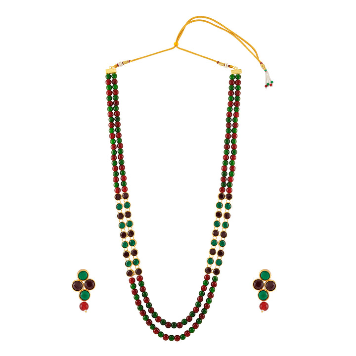 Teejh Tanaya Red-Green Beaded Necklace Set
