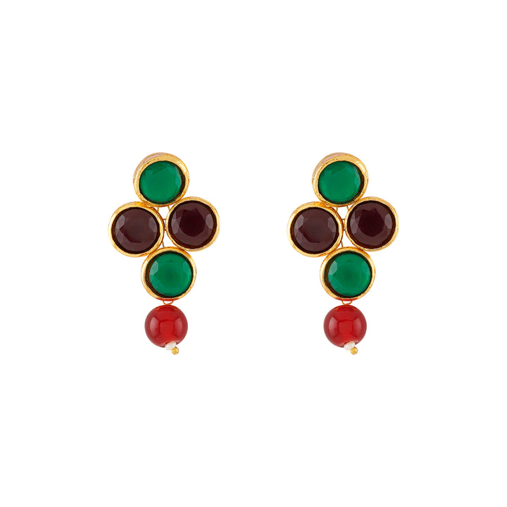 Teejh Tanaya Red-Green Beaded Necklace Set