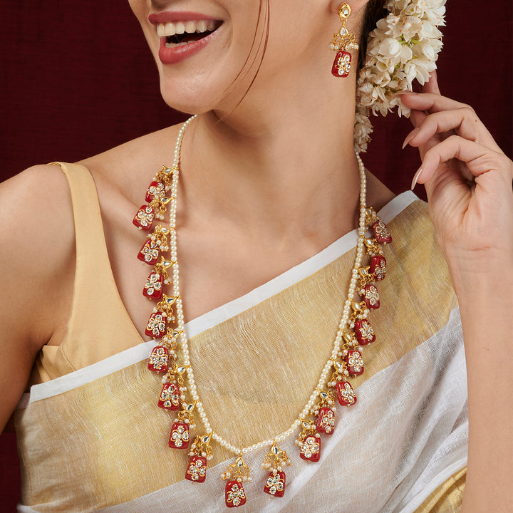 Teejh Idhika Maroon Beaded Necklace Set