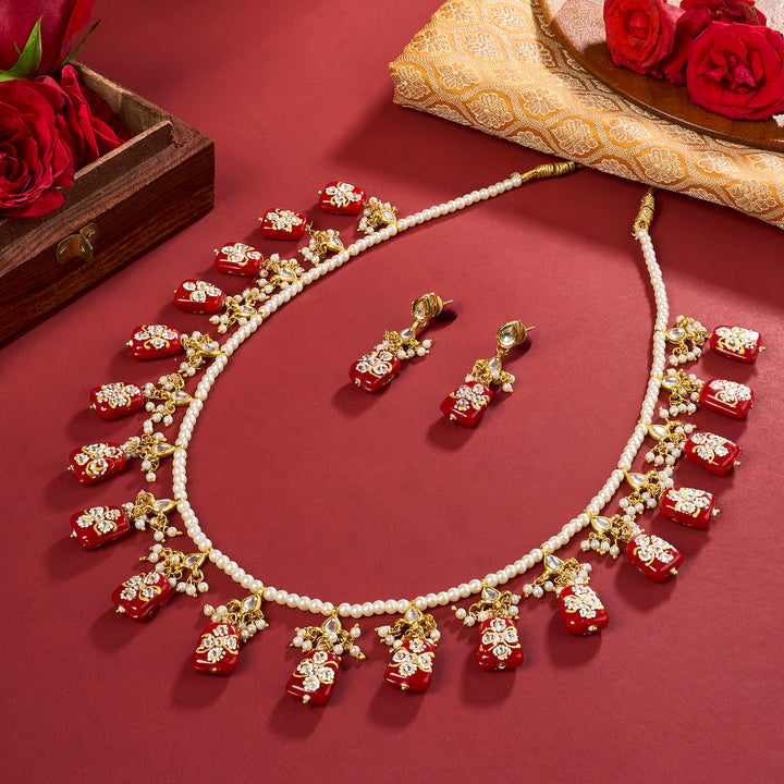 Teejh Idhika Maroon Beaded Necklace Set