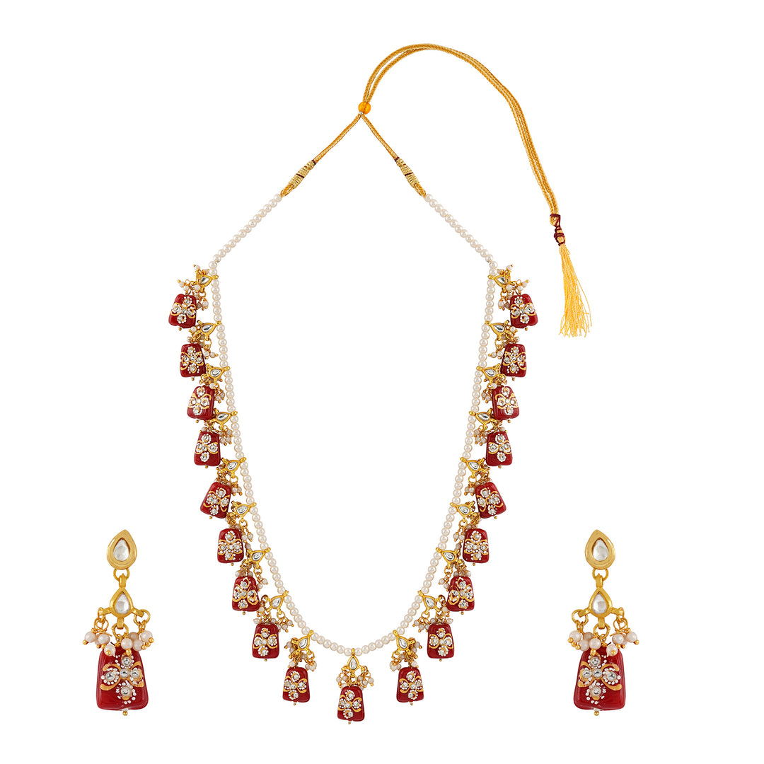 Teejh Idhika Maroon Beaded Necklace Set