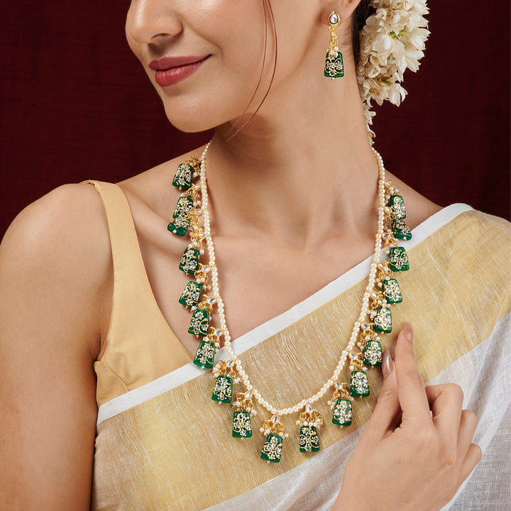 Teejh Idhika Green Beaded Necklace Set