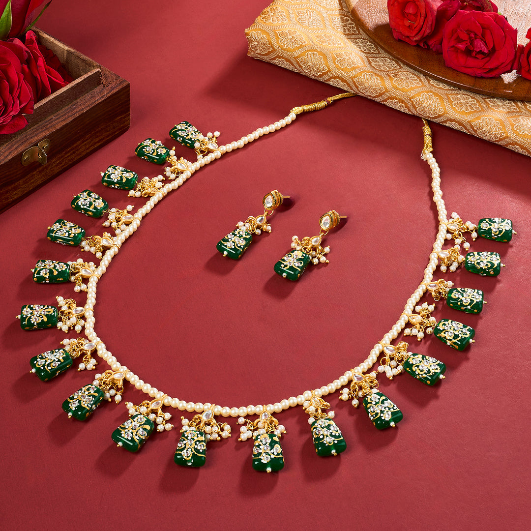 Teejh Idhika Green Beaded Necklace Set
