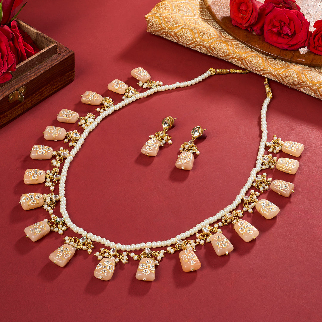 Teejh Idhika Nude Beaded Necklace Set