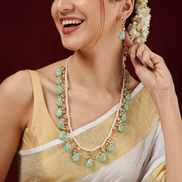 Teejh Idhika Sea Green Beaded Necklace Set