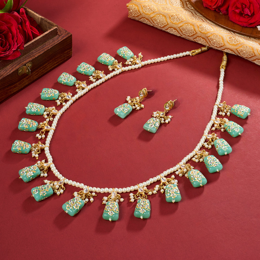 Teejh Idhika Sea Green Beaded Necklace Set
