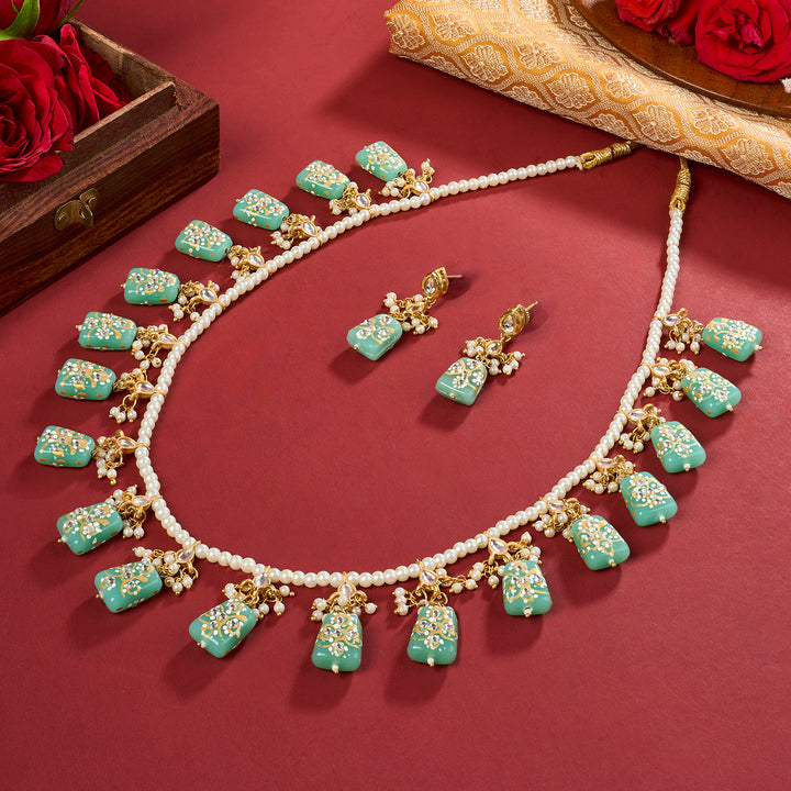 Teejh Idhika Sea Green Beaded Necklace Set