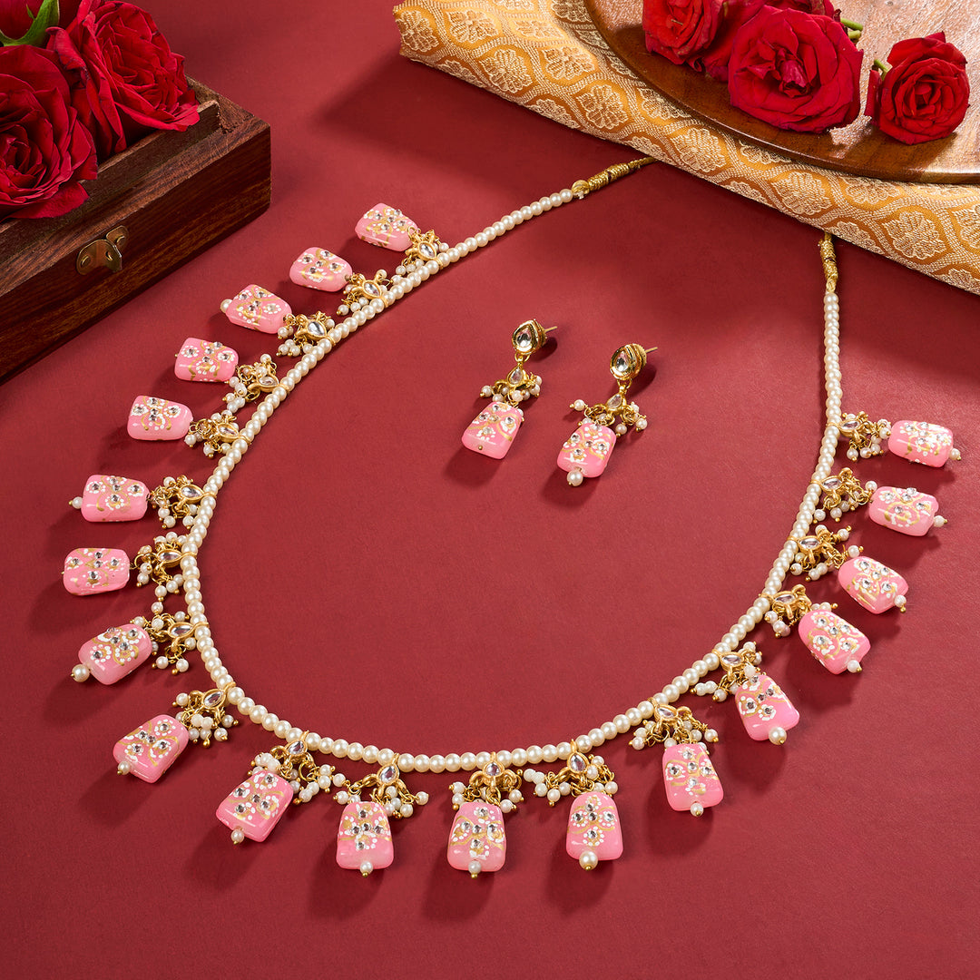 Teejh Idhika Pink Beaded Necklace Set