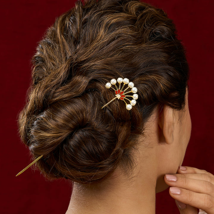Teejh Kimakshi Red and Gold Enamel Hair Pin