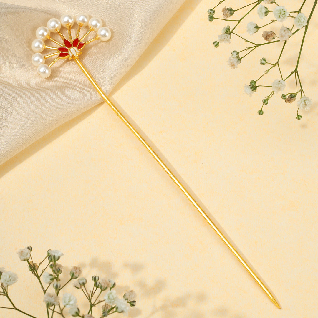 Teejh Kimakshi Red and Gold Enamel Hair Pin