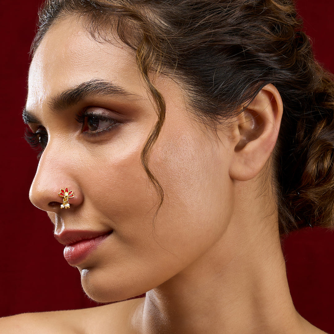 Teejh Sairat Red and Gold Enamel Press On Nose Ring
