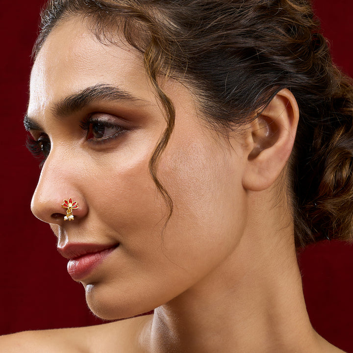 Teejh Sairat Red and Gold Enamel Press On Nose Ring