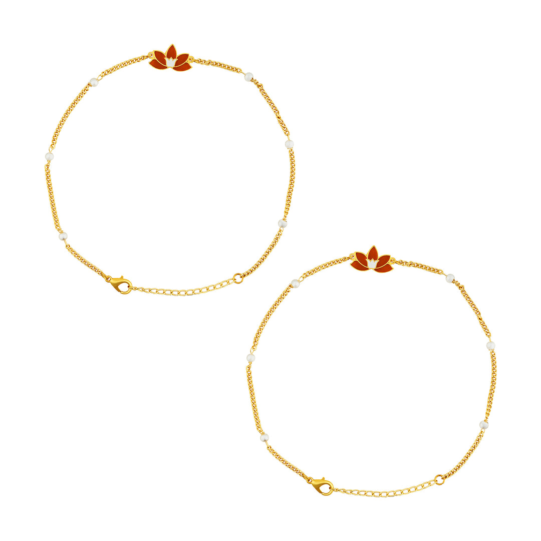 Teejh Tejaswini Red and Gold Enamel Anklet