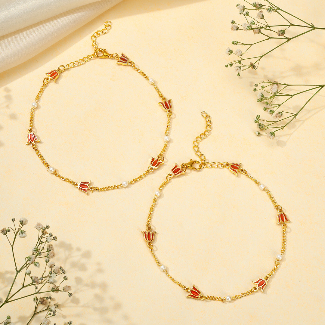 Teejh Shammi Red and Gold Enamel Anklet