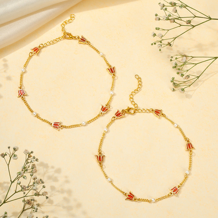 Teejh Shammi Red and Gold Enamel Anklet