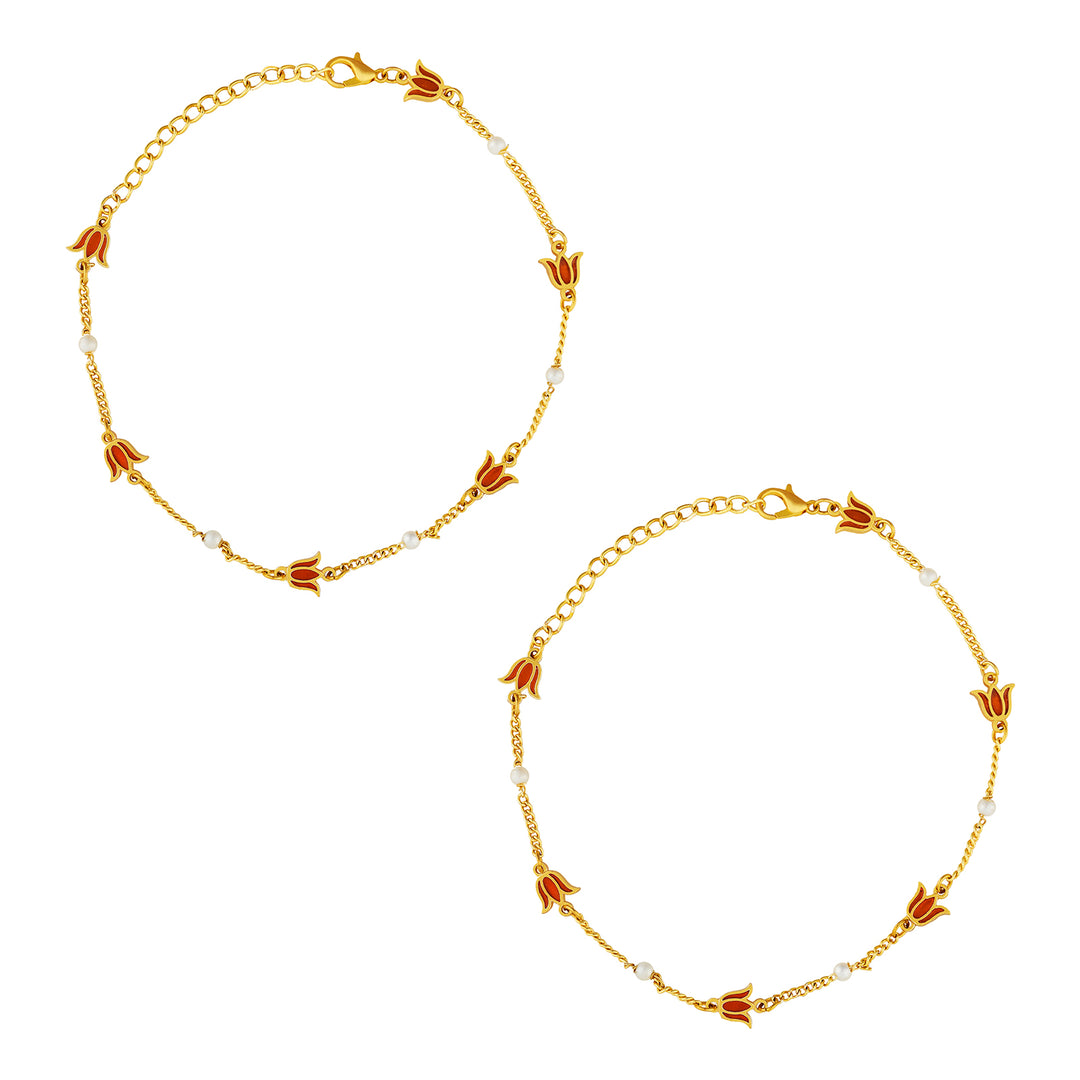Teejh Shammi Red and Gold Enamel Anklet
