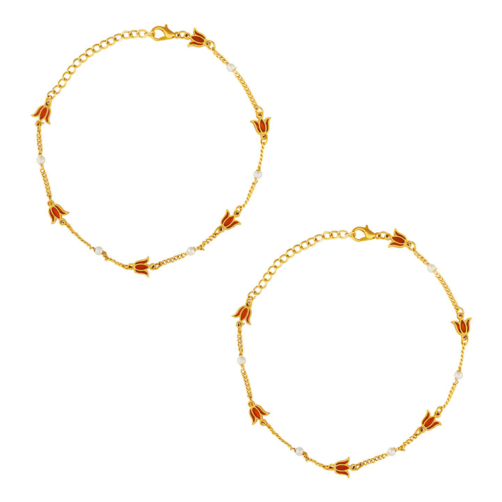 Teejh Shammi Red and Gold Enamel Anklet