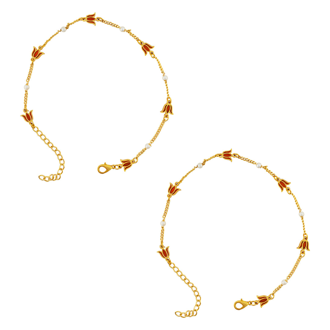 Teejh Shammi Red and Gold Enamel Anklet