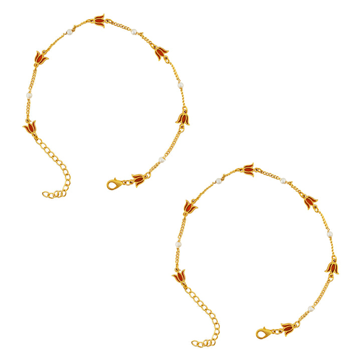 Teejh Shammi Red and Gold Enamel Anklet
