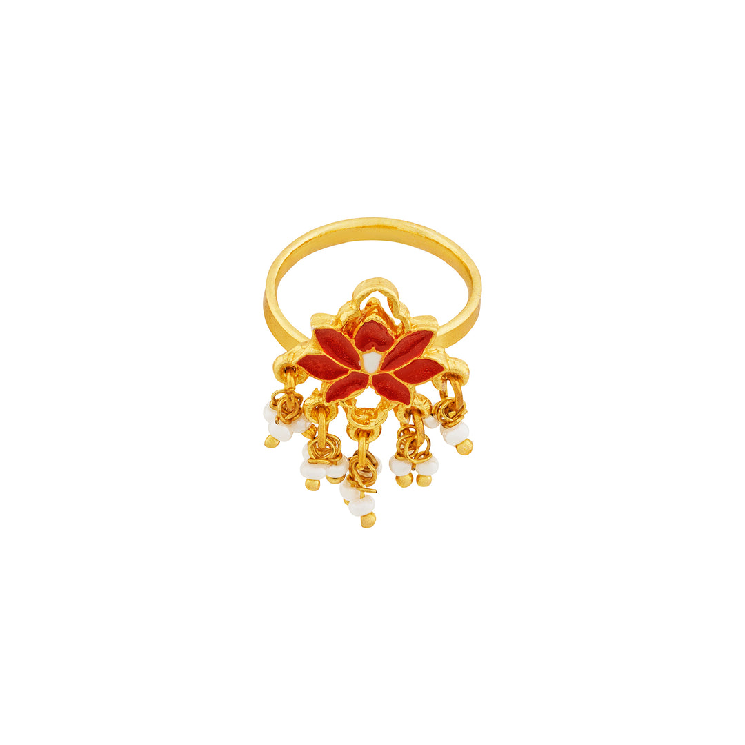 Teejh Bhagyashri Red and Gold Enamel Toe Ring