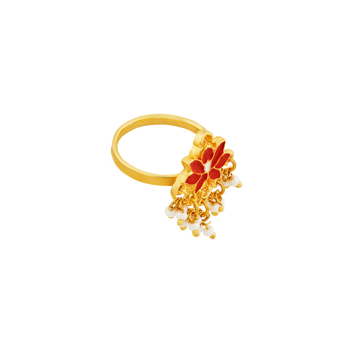 Teejh Bhagyashri Red and Gold Enamel Toe Ring