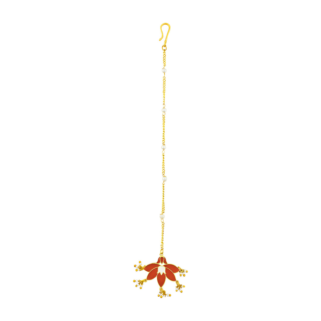 Teejh Bhairavi Red and Gold  Enamel Maangtika