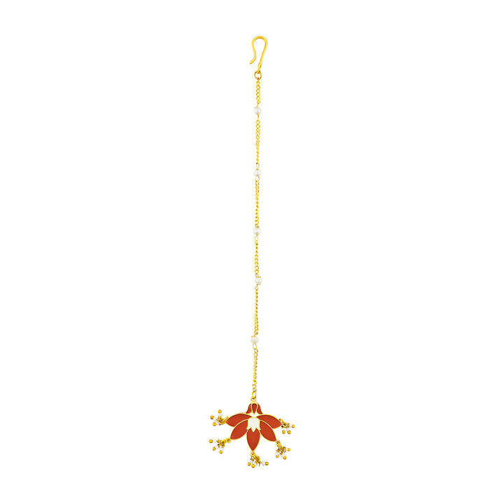 Teejh Bhairavi Red and Gold  Enamel Maangtika