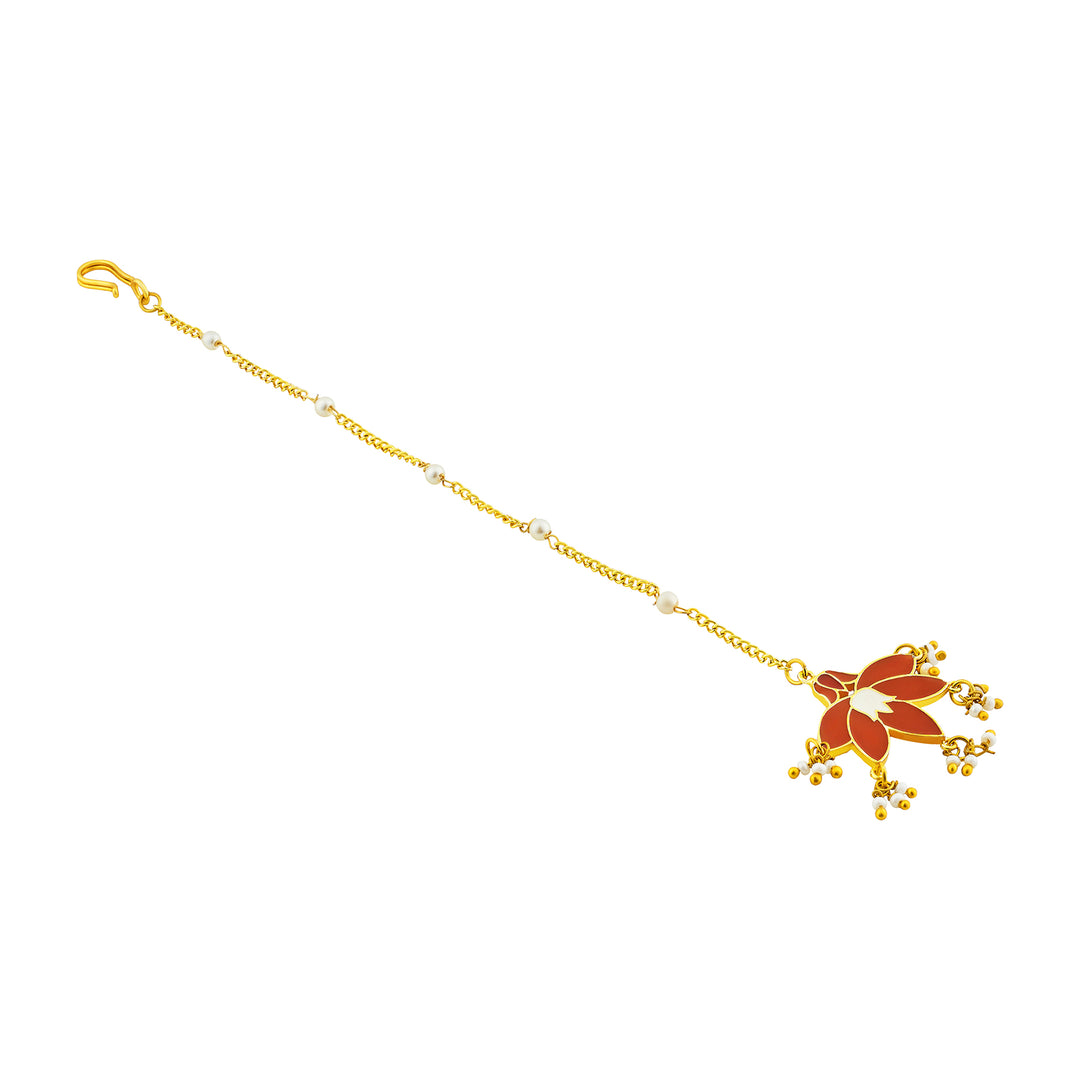 Teejh Bhairavi Red and Gold  Enamel Maangtika