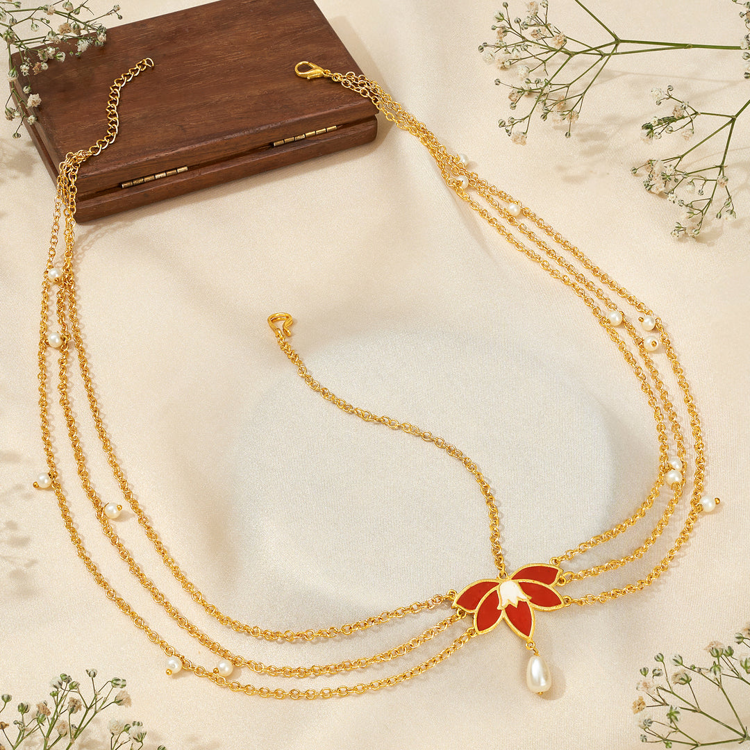 Teejh Saurabhi Red and Gold Enamel Maangtika