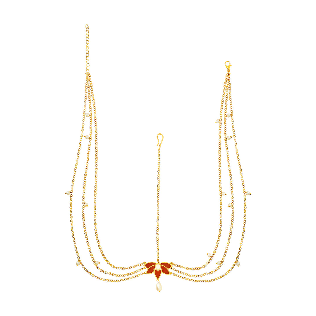 Teejh Saurabhi Red and Gold Enamel Maangtika