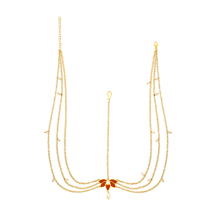 Teejh Saurabhi Red and Gold Enamel Maangtika