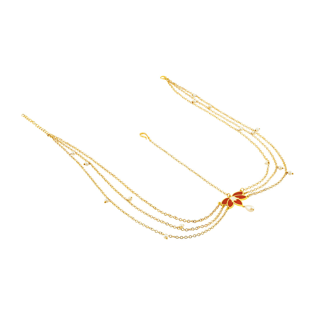 Teejh Saurabhi Red and Gold Enamel Maangtika