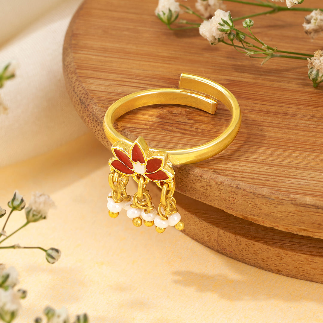 Teejh Falguni Red and Gold Enamel Ring