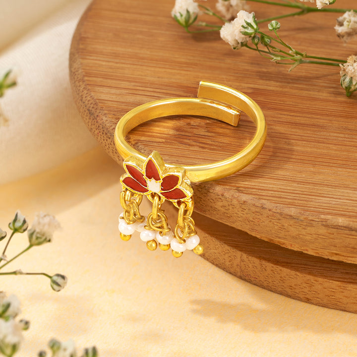 Teejh Falguni Red and Gold Enamel Ring