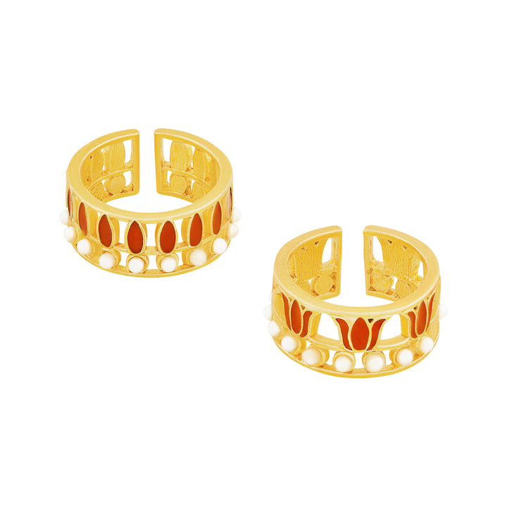 Teejh Falak Red and Gold Enamel Ring Set