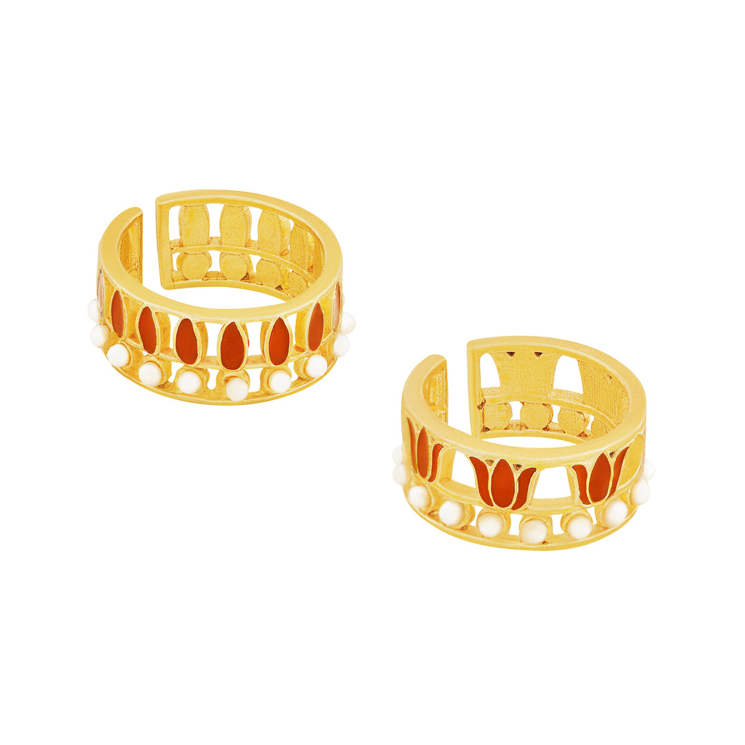 Teejh Falak Red and Gold Enamel Ring Set