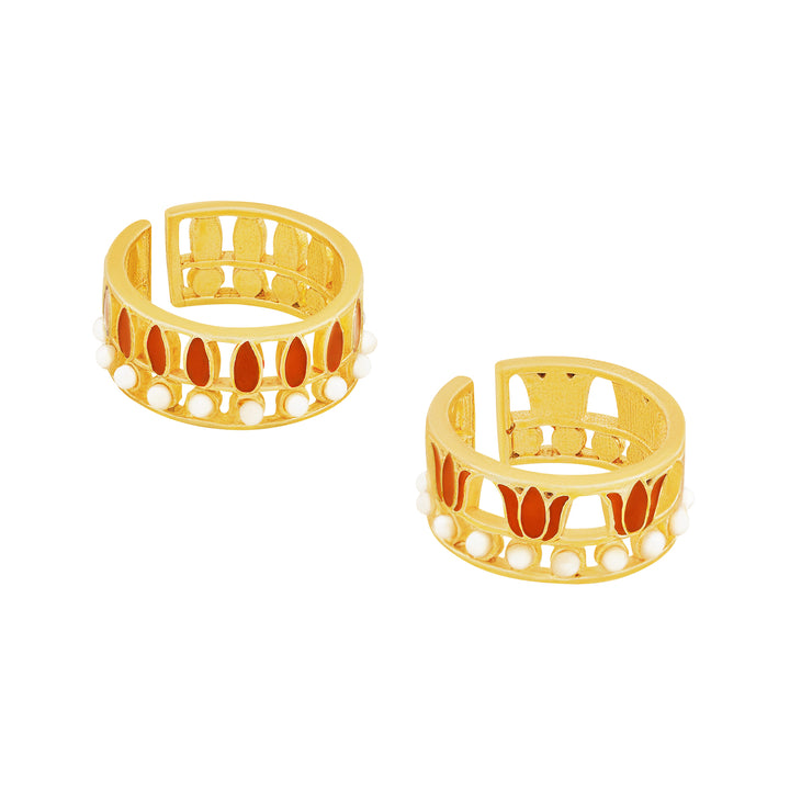 Teejh Falak Red and Gold Enamel Ring Set