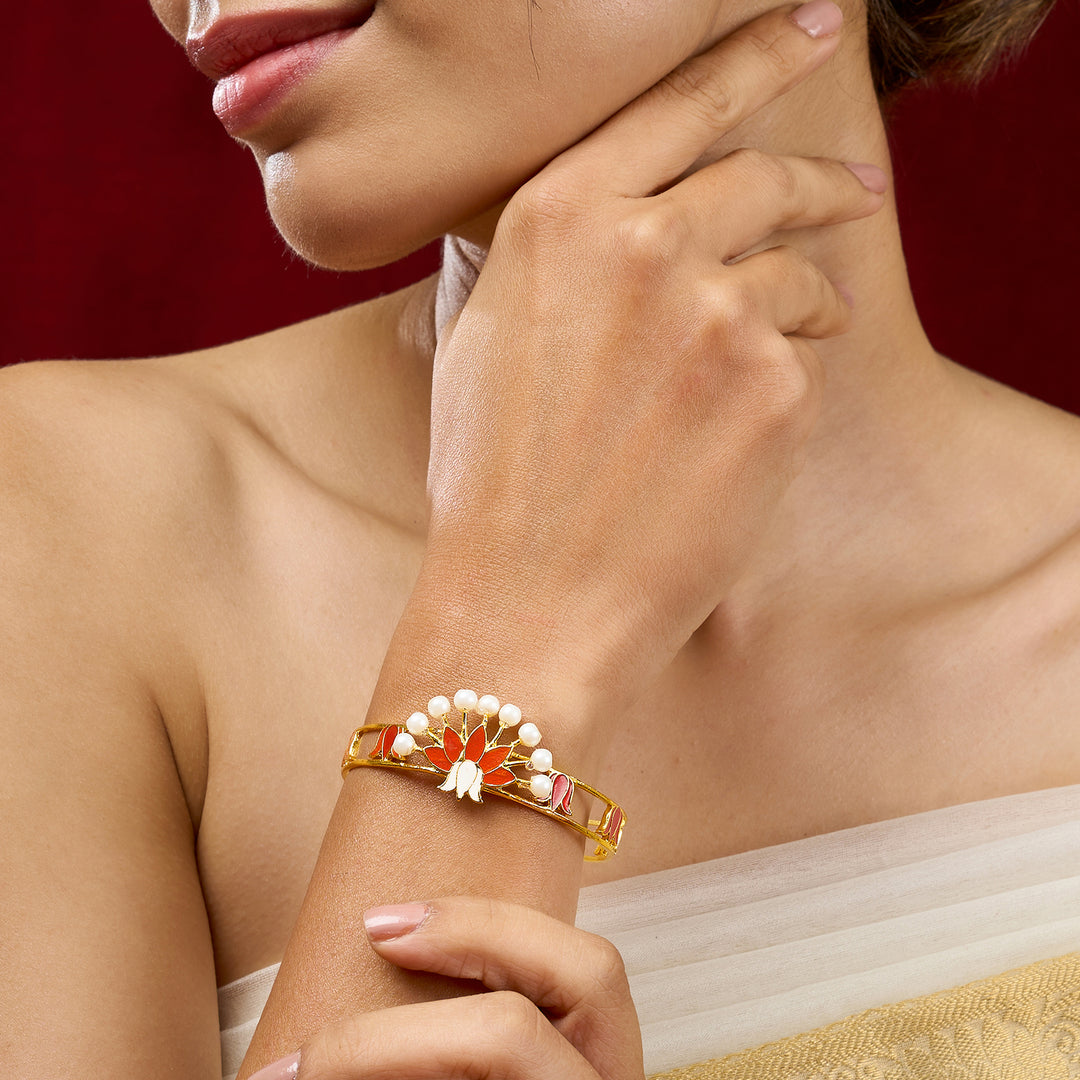 Teejh Vrushali Red and Gold Enamel Bracelet