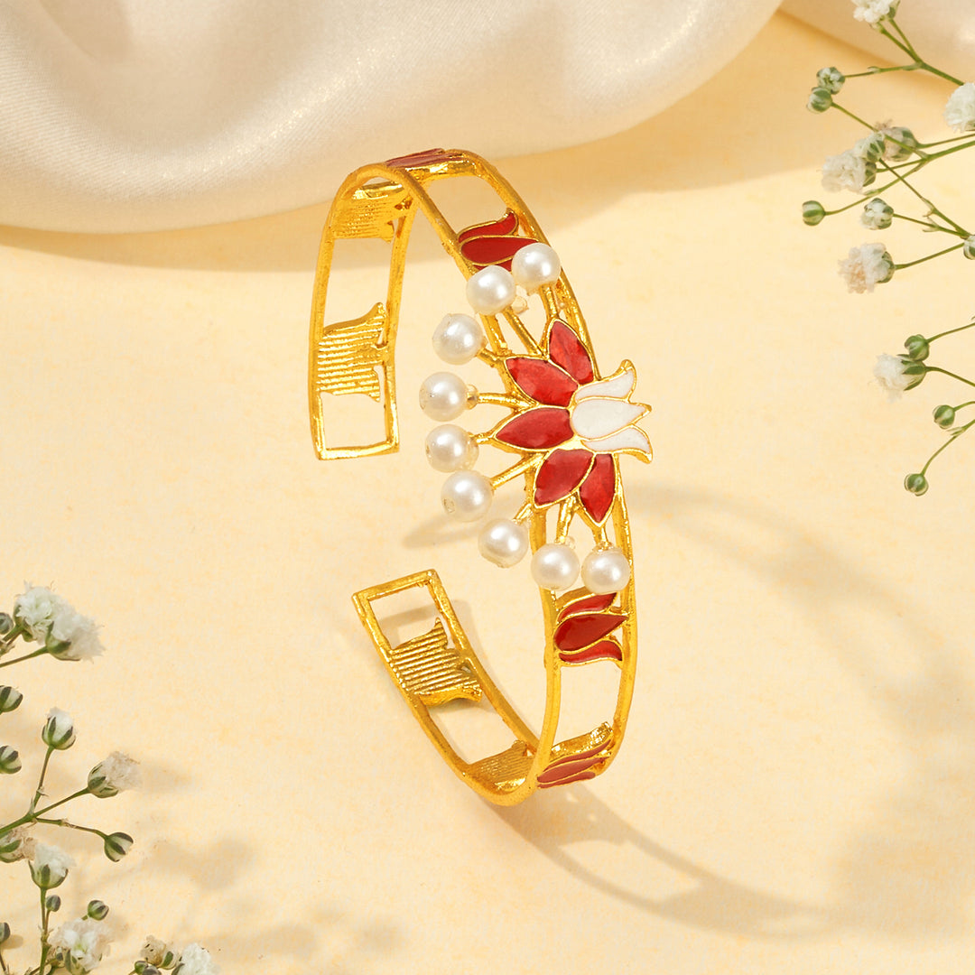 Teejh Vrushali Red and Gold Enamel Bracelet