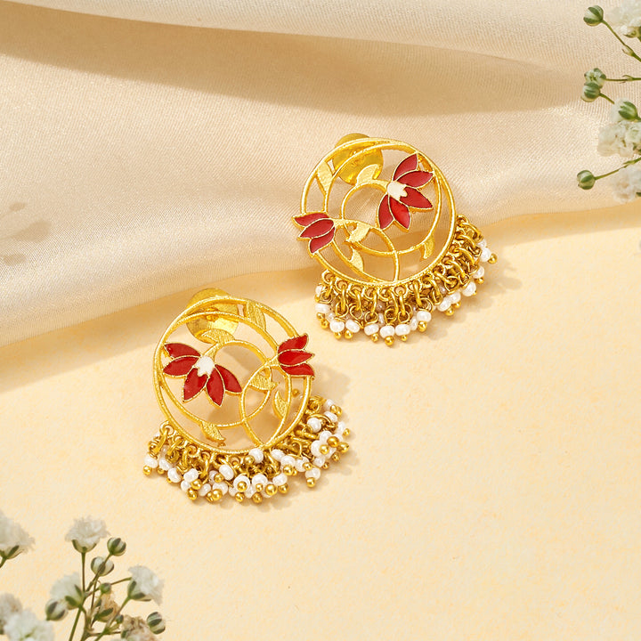 Teejh Ojal Red and Gold Enamel Earrings